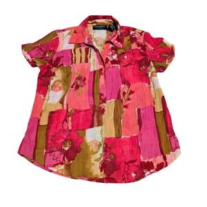 Lemon Grass studio women's abstract short sleeve button up pleated shirt Sz M